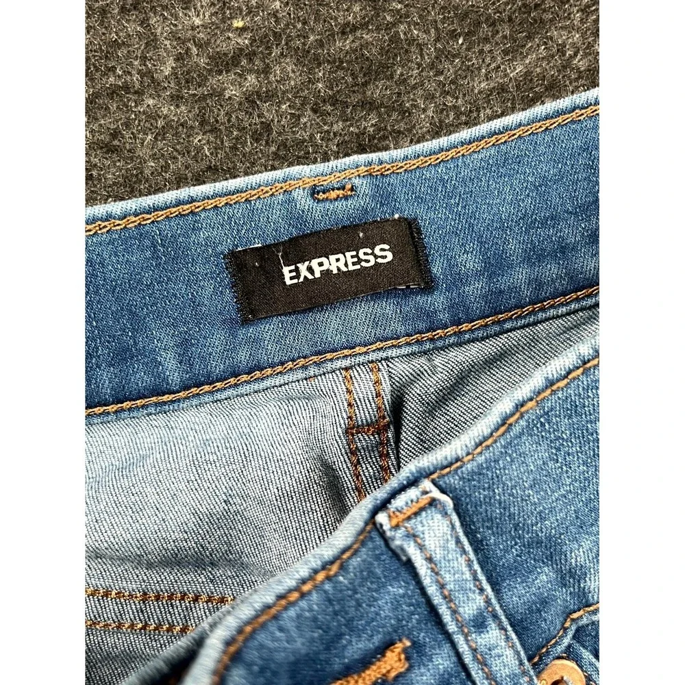 Express Jeans Womens 2R Blue Denim Distressed Medium Wash Skinny Leg High Rise‎